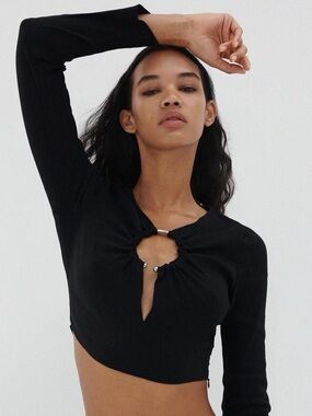 Zara black long sleeve crop top
